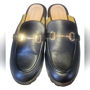Sincerely Jules Black Ragu Slip On Faux Leather Gold Buckle Accent Mules  7.5M